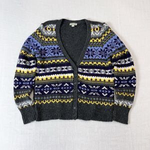 Y2K St Johns Bay Fair Isle Nordic Knit Cardigan Sweater L Gray Outdoors Grandma